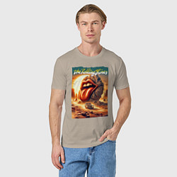 Футболка хлопковая мужская Rolling Stones - stylization of the logo, цвет: миндальный — фото 2