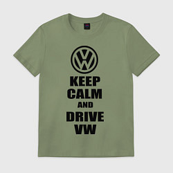 Футболка хлопковая мужская Keep Calm & Drive VW, цвет: авокадо