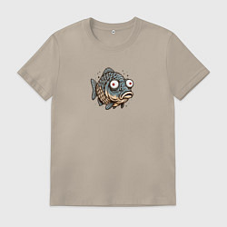 Футболка хлопковая мужская Забавная рыба с выпученными глазами, цвет: миндальный