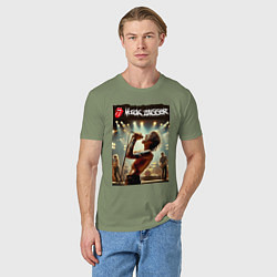 Футболка хлопковая мужская Мик Джагер - Роллинг Стоунз, цвет: авокадо — фото 2