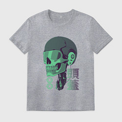 Футболка хлопковая мужская Скелет киборг в стиле VHS, цвет: меланж