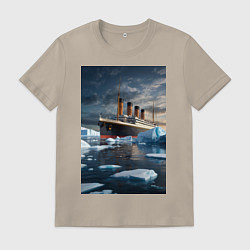 Мужская футболка Титаник плывет среди айсбергов