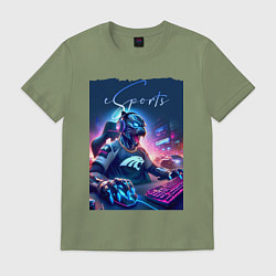 Мужская футболка Cyber panther is esports player - neon glow