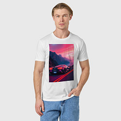 Футболка хлопковая мужская Суперкар едет около океана, цвет: белый — фото 2