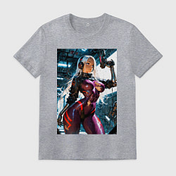 Мужская футболка Девушка с оружием в киберпанк стиле