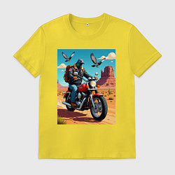 Футболка хлопковая мужская Голубь байкер, цвет: желтый