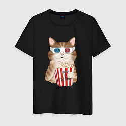 Мужская футболка Котик киноман в очках 3d