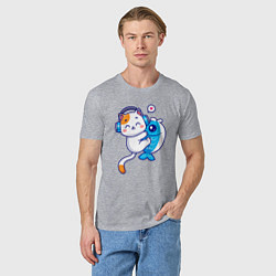 Футболка хлопковая мужская Котик и рыба, цвет: меланж — фото 2