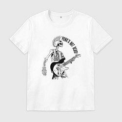 Футболка хлопковая мужская Skeleton guitarist - punks not dead motto, цвет: белый