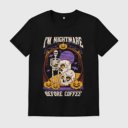 Футболка хлопковая мужская Im nightmare before coffee, цвет: черный