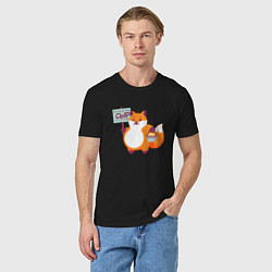 Футболка хлопковая мужская Лиса продаёт бесплатный сыр, цвет: черный — фото 2