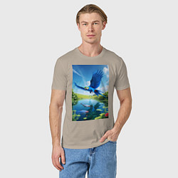 Футболка хлопковая мужская Попугай ловит рыбу, цвет: миндальный — фото 2