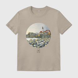 Мужская футболка Акварельный маяк в круге