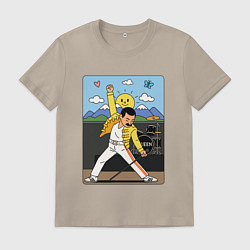 Футболка хлопковая мужская Фредди Меркьюри мультяшный стиль, цвет: миндальный