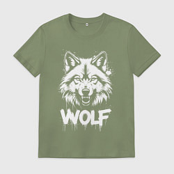 Футболка хлопковая мужская Яростный волк, цвет: авокадо