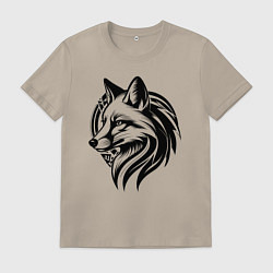 Футболка хлопковая мужская Лисий логотип, цвет: миндальный