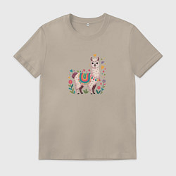 Мужская футболка Лама с сердечками и цветами