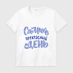 Футболка хлопковая мужская Самый прекрасный день в стиле гжель, цвет: белый