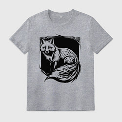 Футболка хлопковая мужская Песец черный орнамент, цвет: меланж