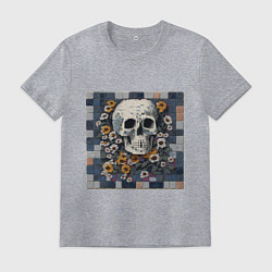 Футболка хлопковая мужская Череп в цветах мозаика, цвет: меланж