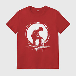 Футболка хлопковая мужская Такаси Мураками рисует белой краской, цвет: красный