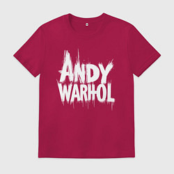 Футболка хлопковая мужская Энди Уорхол надпись, цвет: маджента