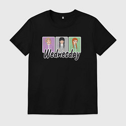 Футболка хлопковая мужская Уэнсдей, Энид и Агнес, цвет: черный
