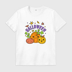 Футболка хлопковая мужская Весёлый хэллоуин, цвет: белый