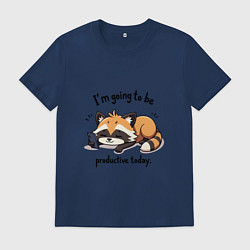 Мужская футболка Продуктивный енот с телефоном