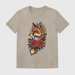 Мужская футболка Татуировка лисы с розами