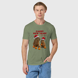 Футболка хлопковая мужская Cappy new year с мандаринами, цвет: авокадо — фото 2