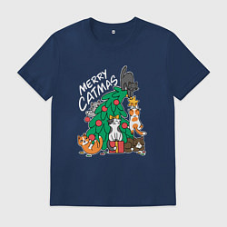 Футболка хлопковая мужская Merry catmas, цвет: тёмно-синий