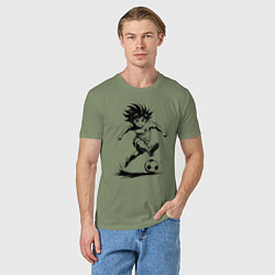 Футболка хлопковая мужская Футбольная атака аниме, цвет: авокадо — фото 2
