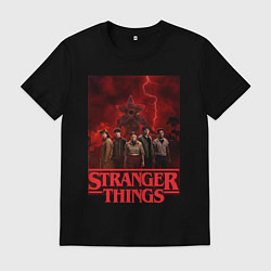 Футболка хлопковая мужская Пятеро и демогоргон Загадочные события финал, цвет: черный
