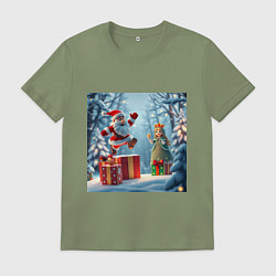 Футболка хлопковая мужская Дед Морозио и Принцесса Снегурочка: вперёд за пода, цвет: авокадо