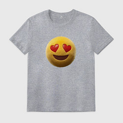 Футболка хлопковая мужская Пушистый смайлик с сердечками в глазах, цвет: меланж