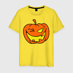 Футболка хлопковая мужская Подмигивающая тыква, цвет: желтый