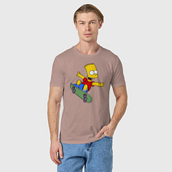Футболка хлопковая мужская Барт на скейте, цвет: пыльно-розовый — фото 2