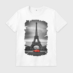 Футболка хлопковая мужская Эйфелева башня, цвет: белый
