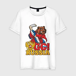 Футболка хлопковая мужская Hockey: Go Russia, цвет: белый