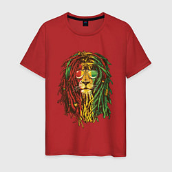 Футболка хлопковая мужская Rasta Lion цвета красный — фото 1