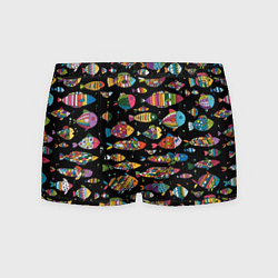 Трусы-боксеры мужские Разноцветные рыбы - черный фон, цвет: 3D-принт