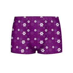 Трусы-боксеры мужские Узор цветы на фиолетовом фоне, цвет: 3D-принт