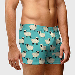 Трусы-боксеры мужские Овечки паттерн на бирюзовом, цвет: 3D-принт — фото 2