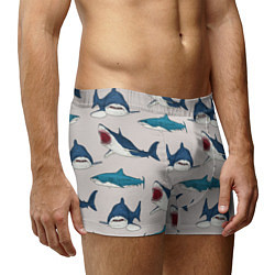 Трусы-боксеры мужские Кровожадные акулы паттерн, цвет: 3D-принт — фото 2