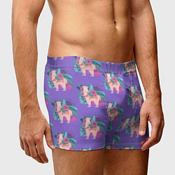 Трусы-боксеры мужские Розовая альпака с тропическими листьями и цветами, цвет: 3D-принт — фото 2