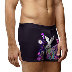 Трусы-боксеры мужские Кролик в цветах на черном фоне, цвет: 3D-принт — фото 2