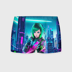 Трусы-боксеры мужские Девушка с зелеными волосами киберпанк, цвет: 3D-принт