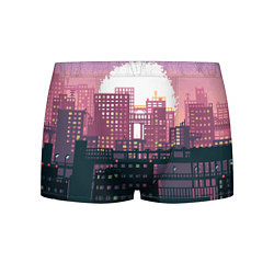 Трусы-боксеры мужские Пиксельный пейзаж города - закат, цвет: 3D-принт