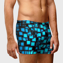 Трусы-боксеры мужские Геометрия - синие квадраты, цвет: 3D-принт — фото 2